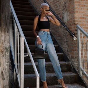 Womens Blue High-Rise Relaxed Jeans